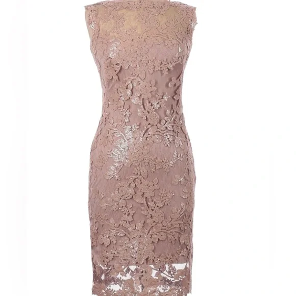 NWT Tadashi Shoji Blush Antique Pink Lace Cocktail Dress SIZE 8 - Picture 13 of 16